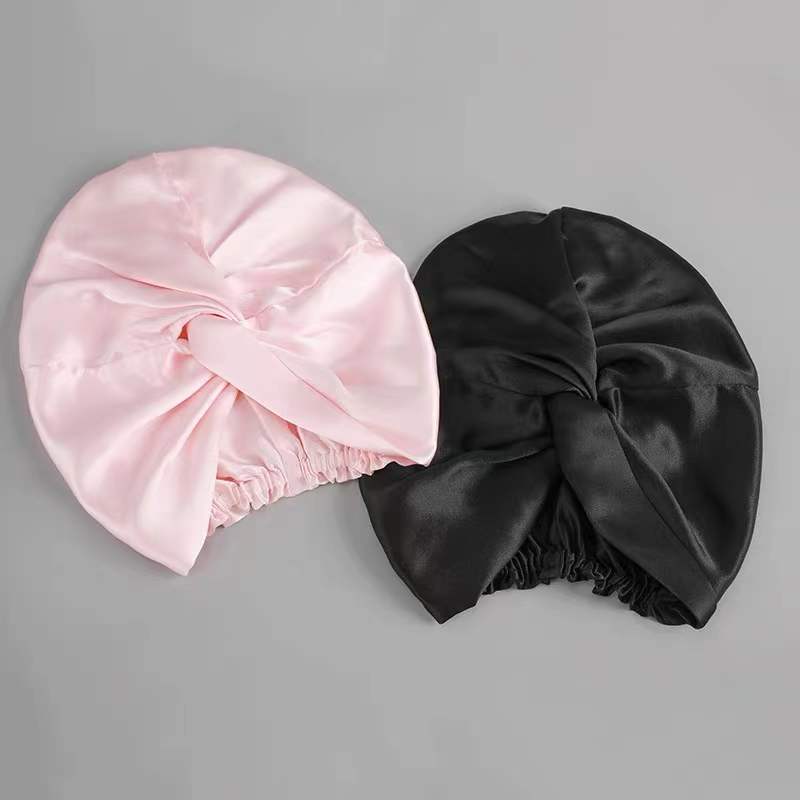 Negro de seda suave del rosa del capo del lado del doble del casquillo de dormir del bpnnet suave del logotipo personalizado