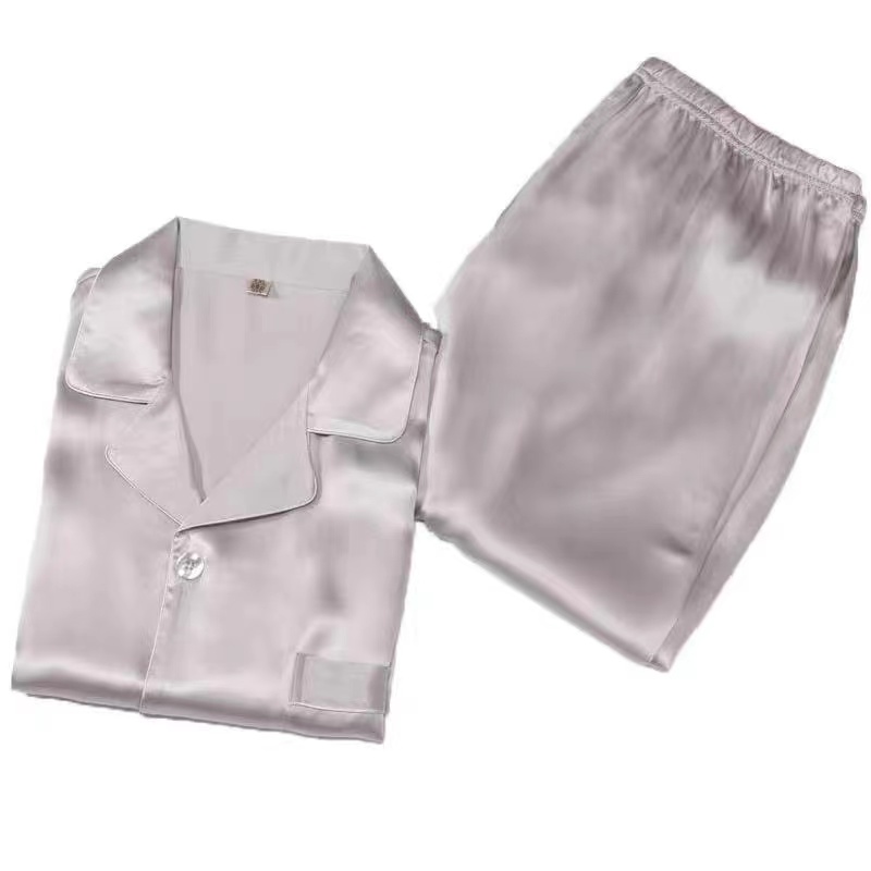 Pijamas de seda de morera 100 pura de dos piezas de seda al por mayor de lujo para mujer conjuntos de pijamas plateados